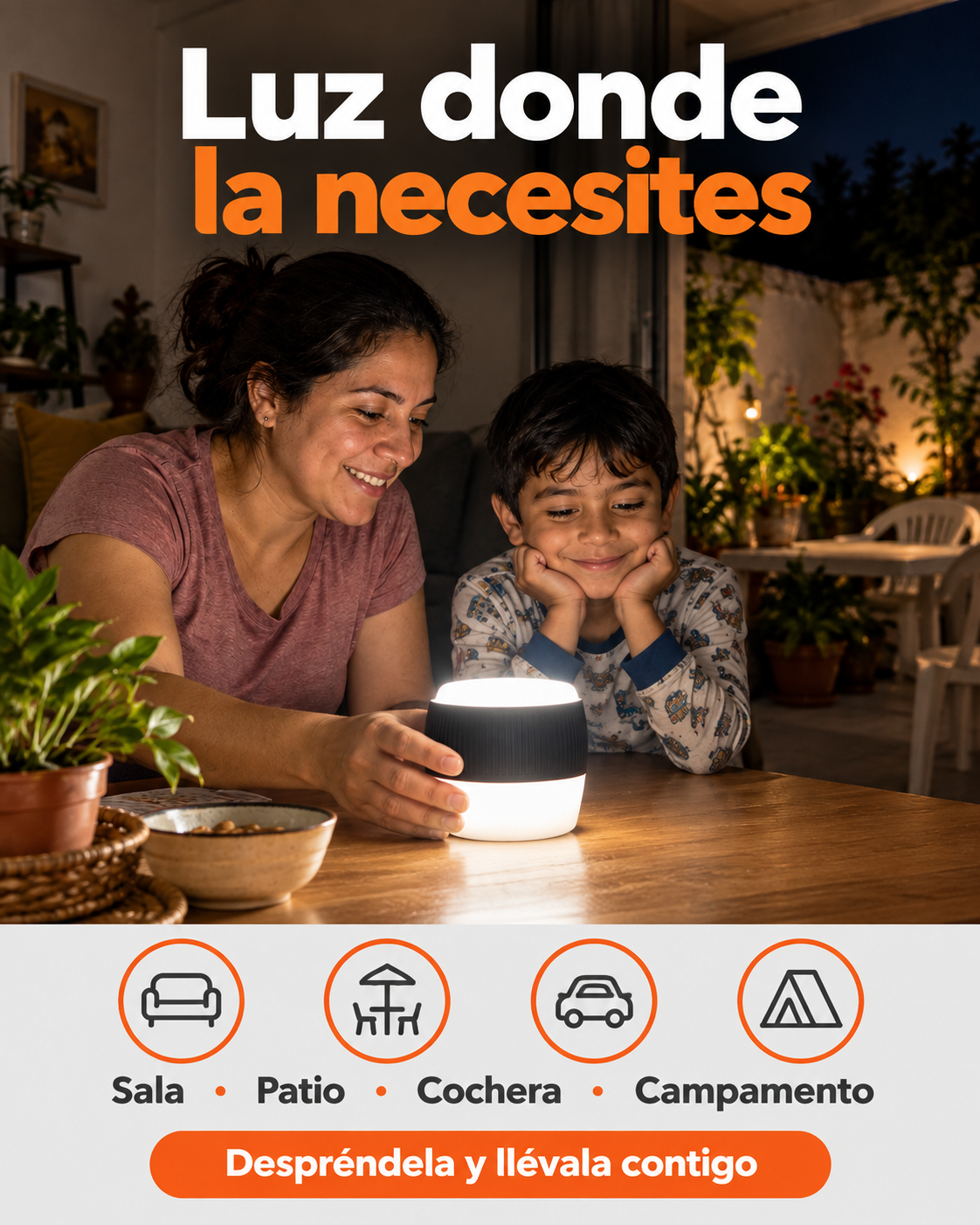 Foco LED con bateria recargable