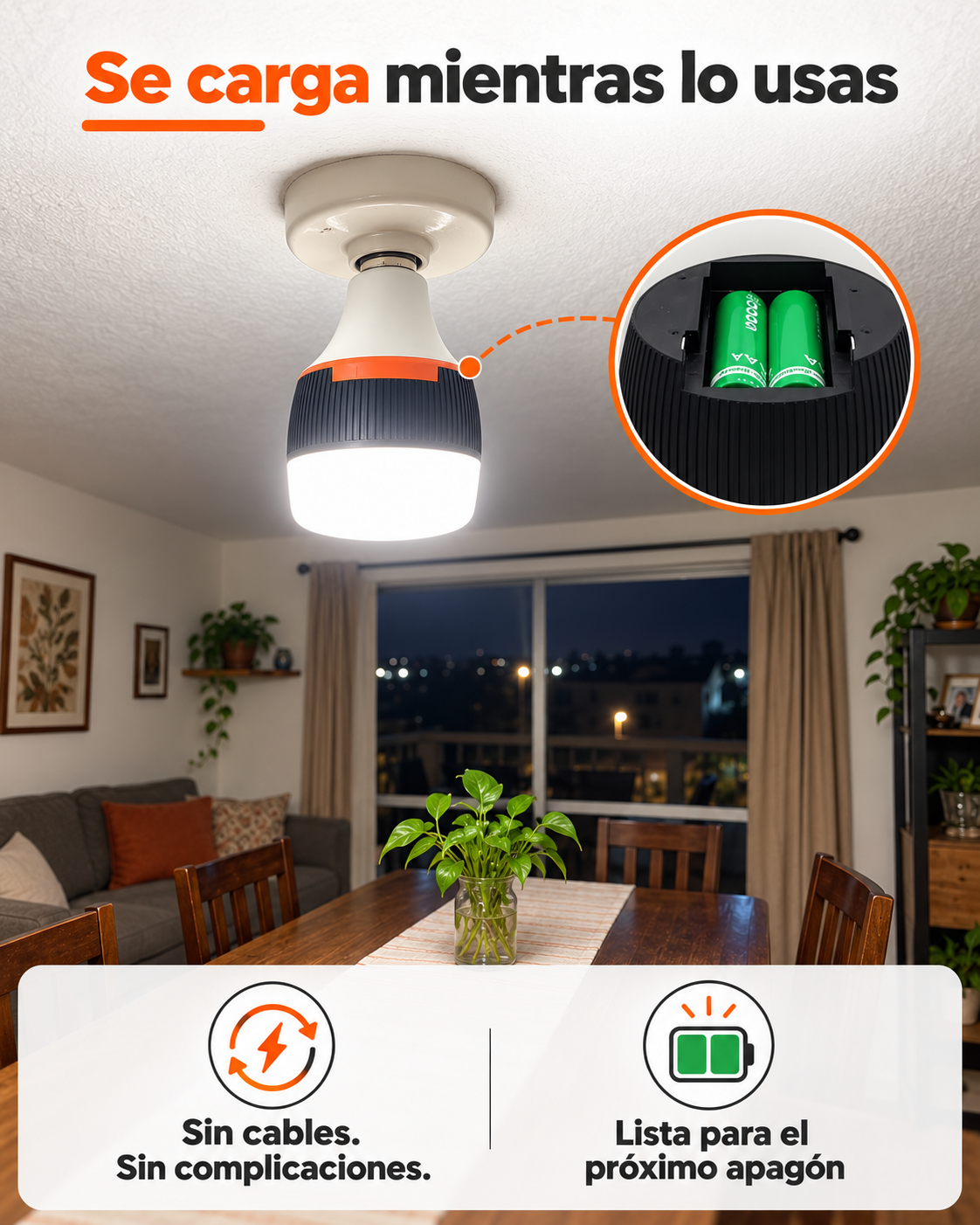 Foco LED con bateria recargable
