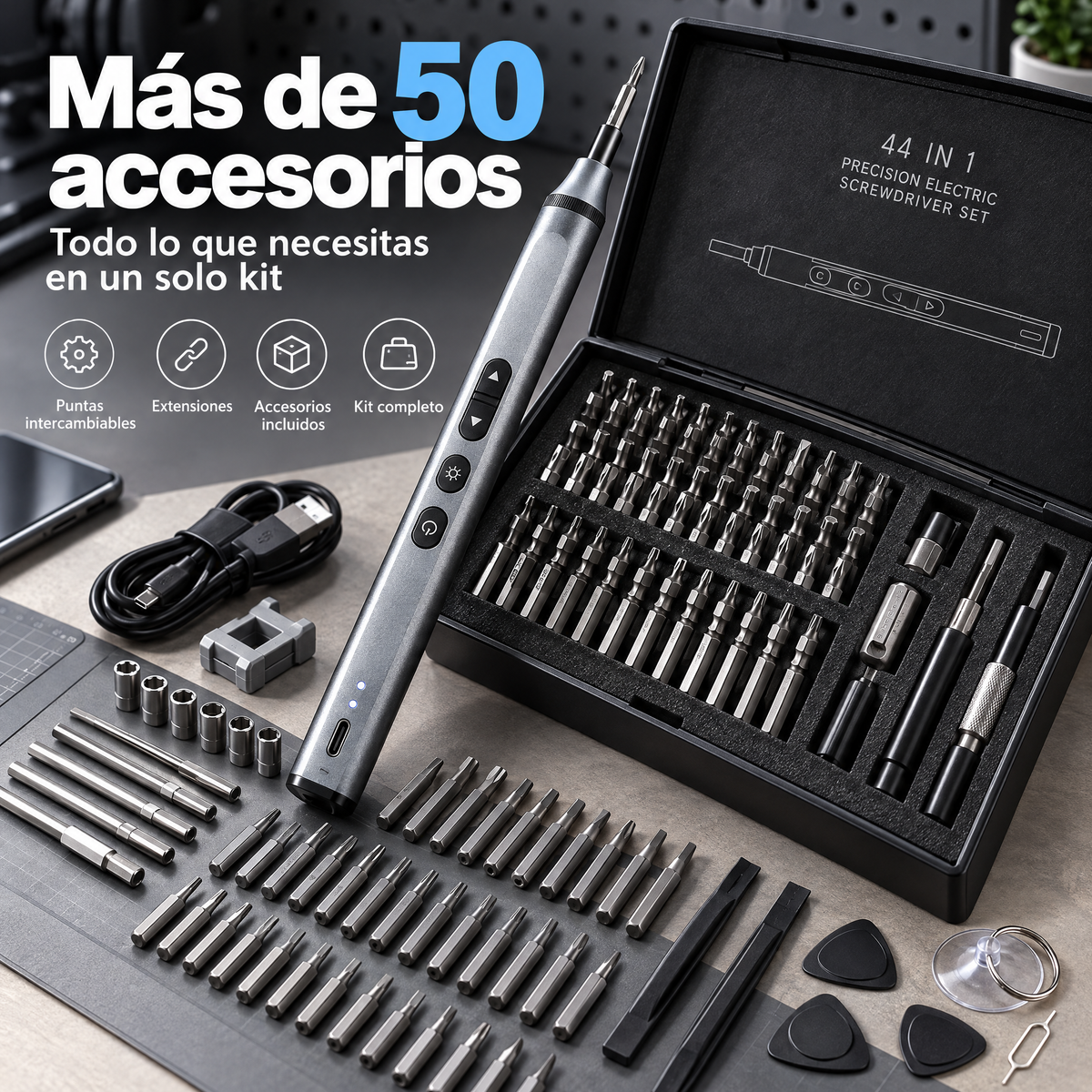 Desatornillador eléctrico HAMMR: +50 accesorios, recargable